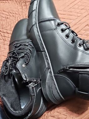 Vogue Black Lace-Up Side-Zip Combat Boots